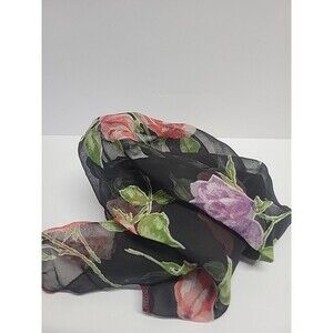 22"x22" SEMI-SHEER SCARF with‎ Red Purple ROSES Red Rim USA
